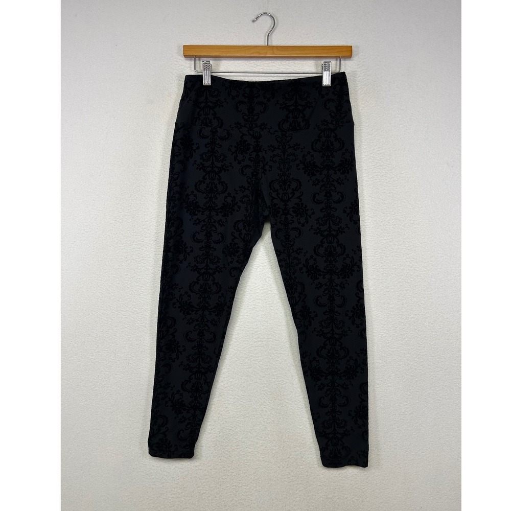Gothic Victorian Intro Love The Fit Women Petite M Black Flocked Damask Leggings